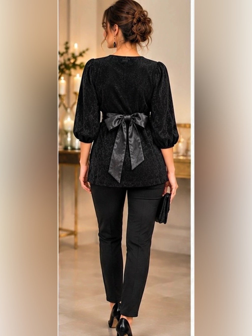 INC International Concepts Black Wrap Blouse Size Large Like New